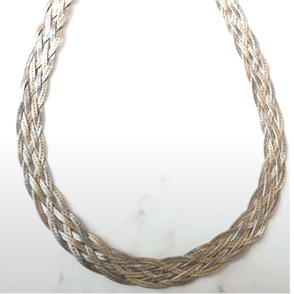 Sterling Silver Bicolor Braided Herringbone Chain - Picture 2 of 5